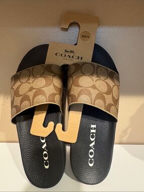 Coach Brown Monogram Slide Sandals